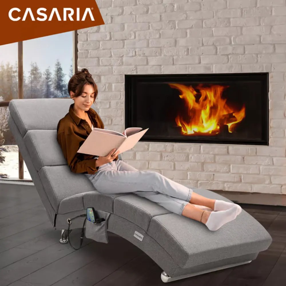 Leňoška LONDON s masážnou a vyhrievacou funkciou, 186×55×89cm, šedá Casaria