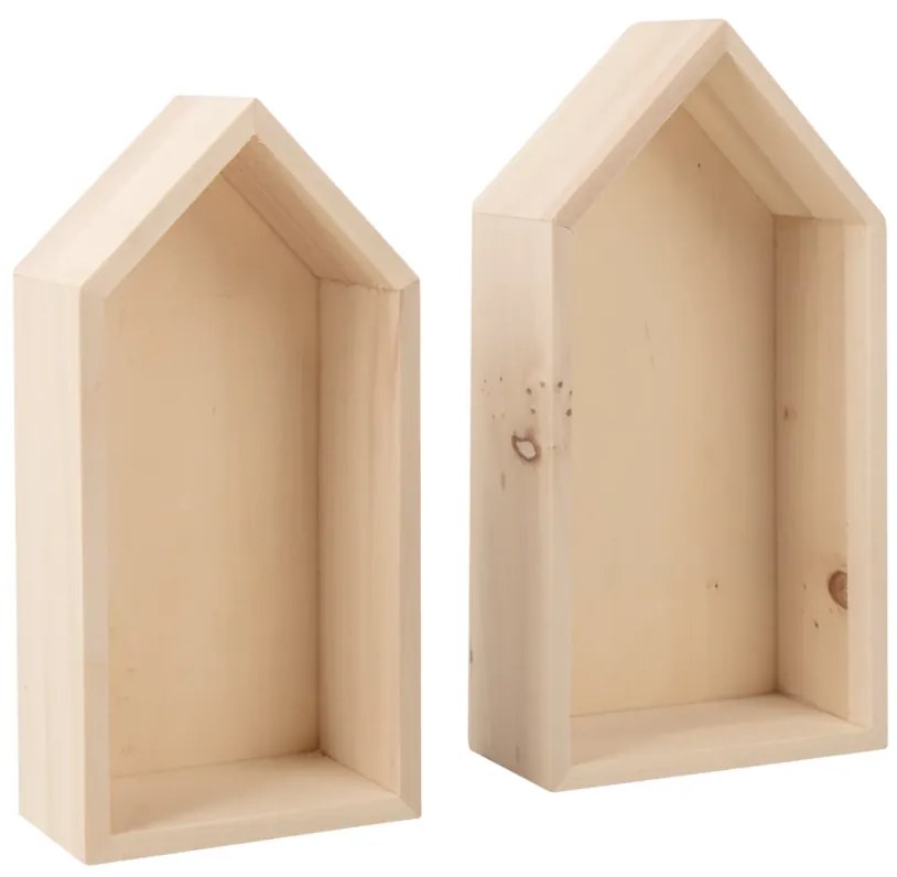 Sada 2 ks drevených poličiek v tvare domčeku LITTLE HOUSES