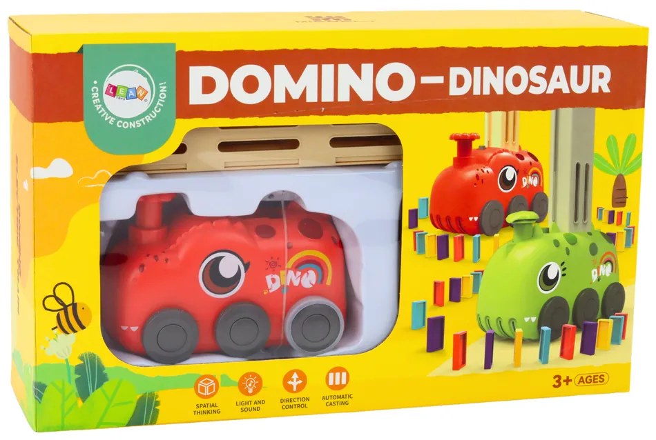 LEAN TOYS Červený dinosaurus auto na batériu aranžuje farebné domino - 4 farby kociek