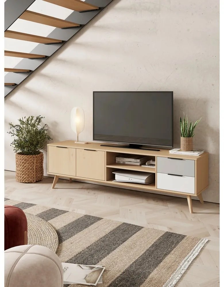 TV stolík z borovicového dreva v prírodnej farbe 180x53 cm Elfa - Marckeric