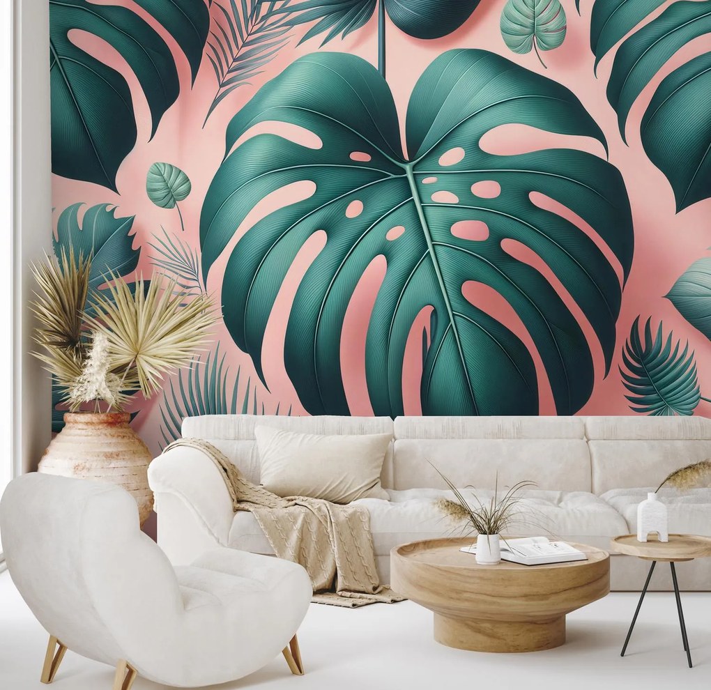 Fototapeta - Monstera na ružovom (147x102 cm)