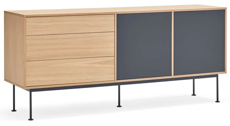 Antracitovosivá komoda v dubovom dekore Teulat Yoko, šírka 180 cm