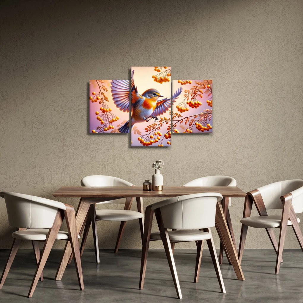 Obraz - Vták s jarabinou (90x60 cm)