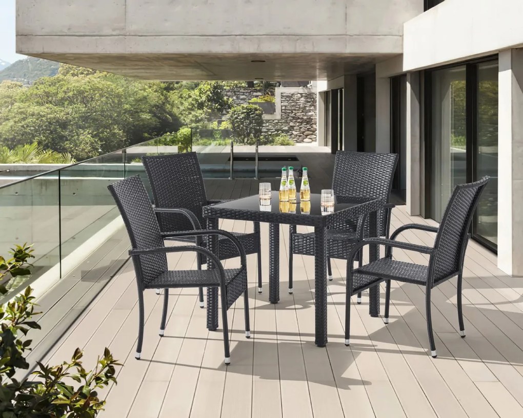 5dielny záhradný jedálenský ratanový set BestBerg Capri BBRF-17785BL / čierna