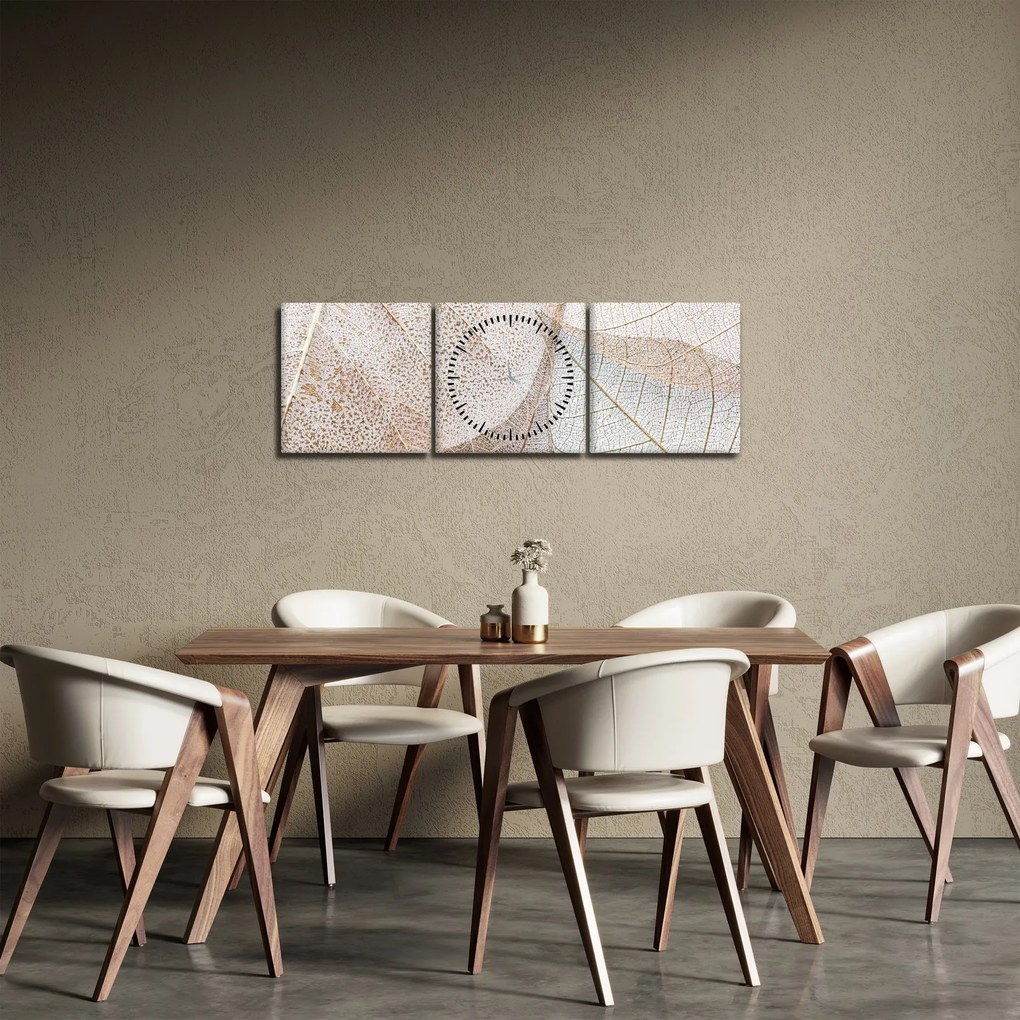 Obraz - Béžové listy (s hodinami) (90x30 cm)