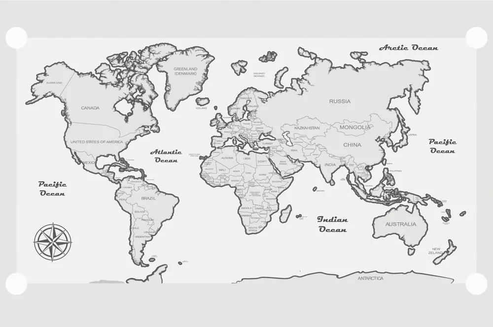 Tapeta mapa sveta so šedým okrajom - 225x150