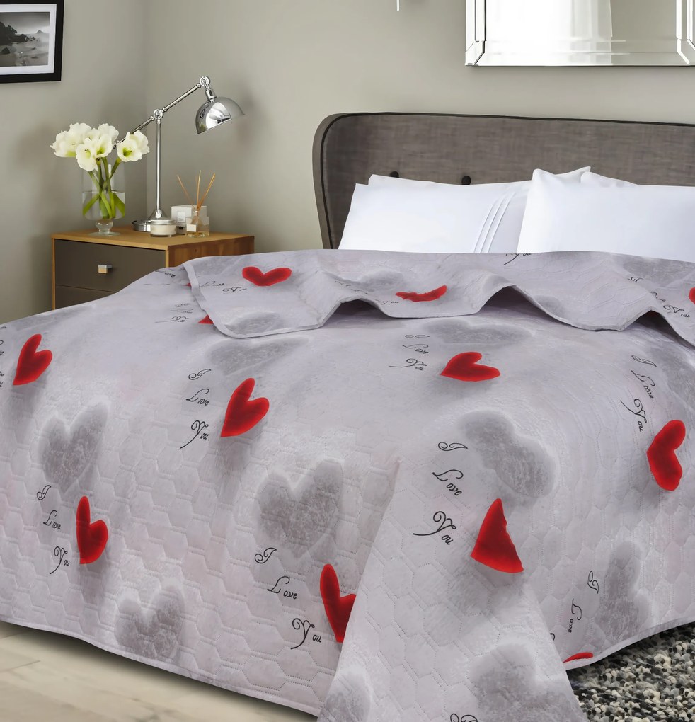 Prehoz na posteľ HEARTIZIA HEXAGON svetlosivý Rozmer: 170 x 210 cm