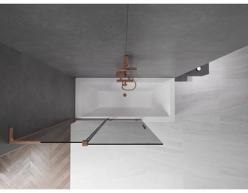 Mexen Velar L, 2-krídlová posuvná vaňová zástena 120 x 150 cm, 8mm šedé sklo, medená matná, 896-120-003-41-65