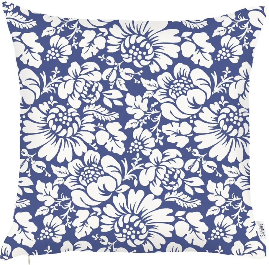 Modrá obliečka na vankúš Mike & Co. NEW YORK Flowers, 43 × 43 cm