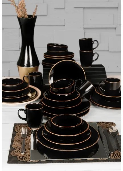 Jedálenská súprava 30 ks čierna/zlatá/kamenina