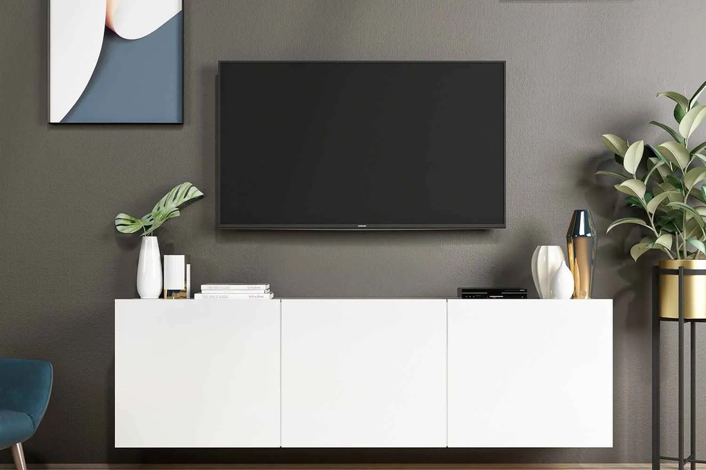 Dizajnový nástenný TV stolík Edana 150 cm biely