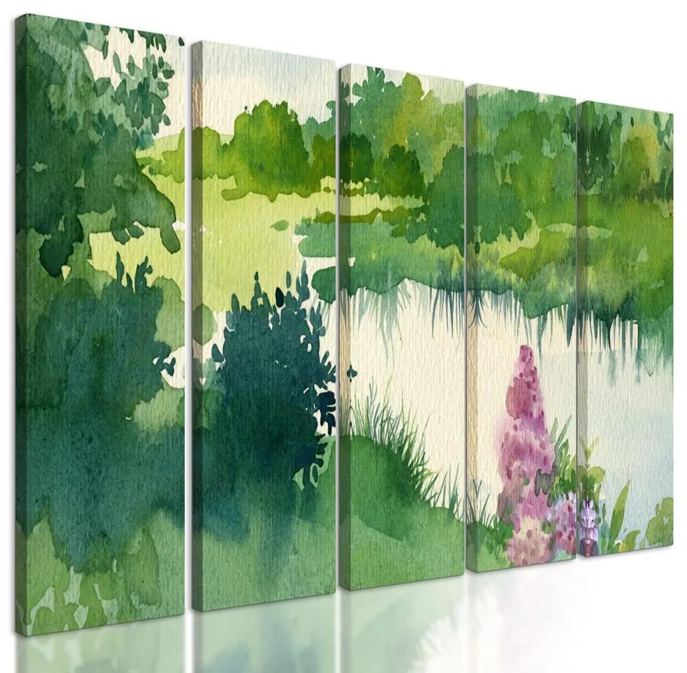 5-dielny obraz oáza plná zelene v akvarelovom prevedení