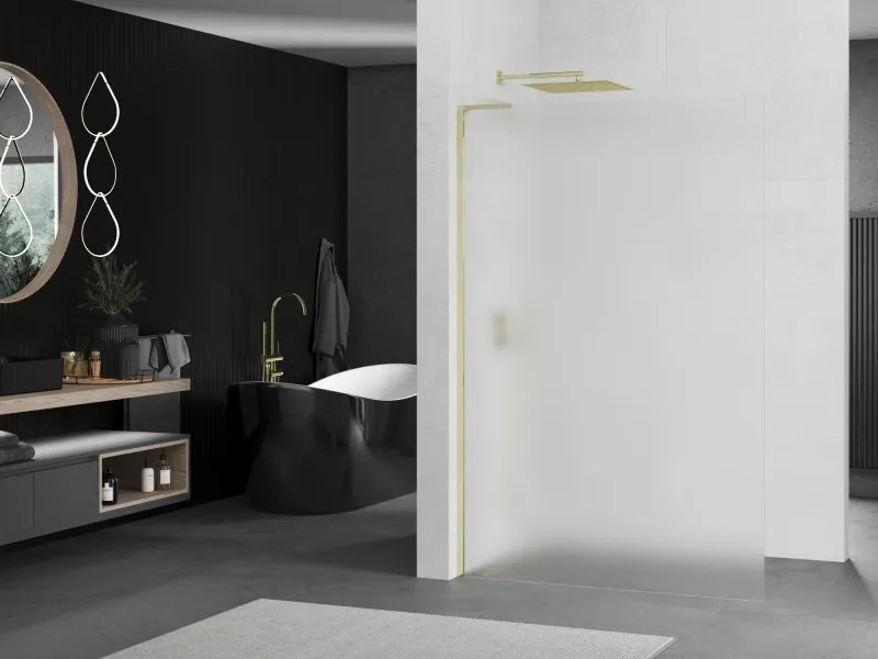 Mexen Kioto L, sprchová zástena Walk-In 70 x 200 cm, 8mm sklo námraza, zlatý lesklý profil,800-070-103-50-30