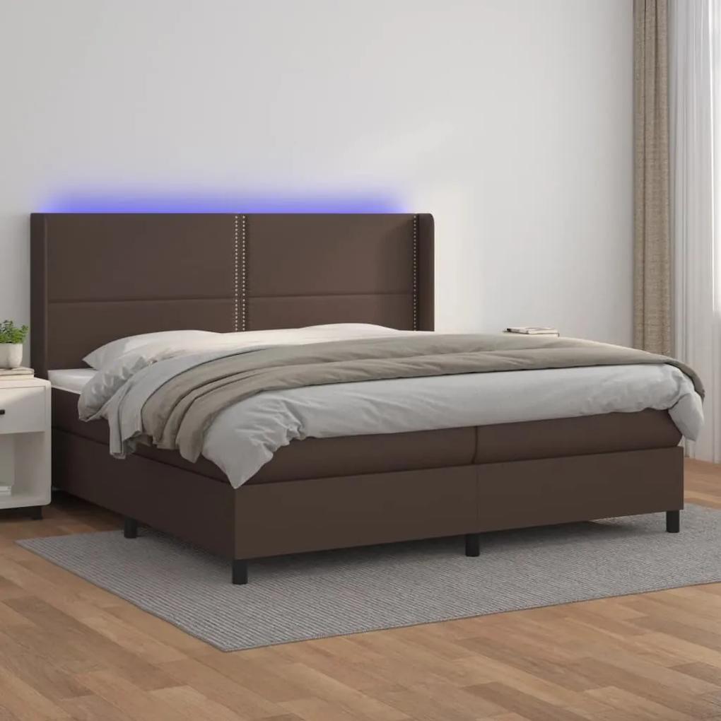 Boxspring posteľ s matracom a LED hnedá 200x200 cm umelá koža 3139346