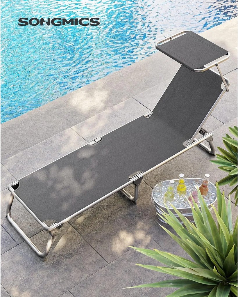 Lehátko, polohovateľné kreslo so slnečníkom, dymovo sivá farba