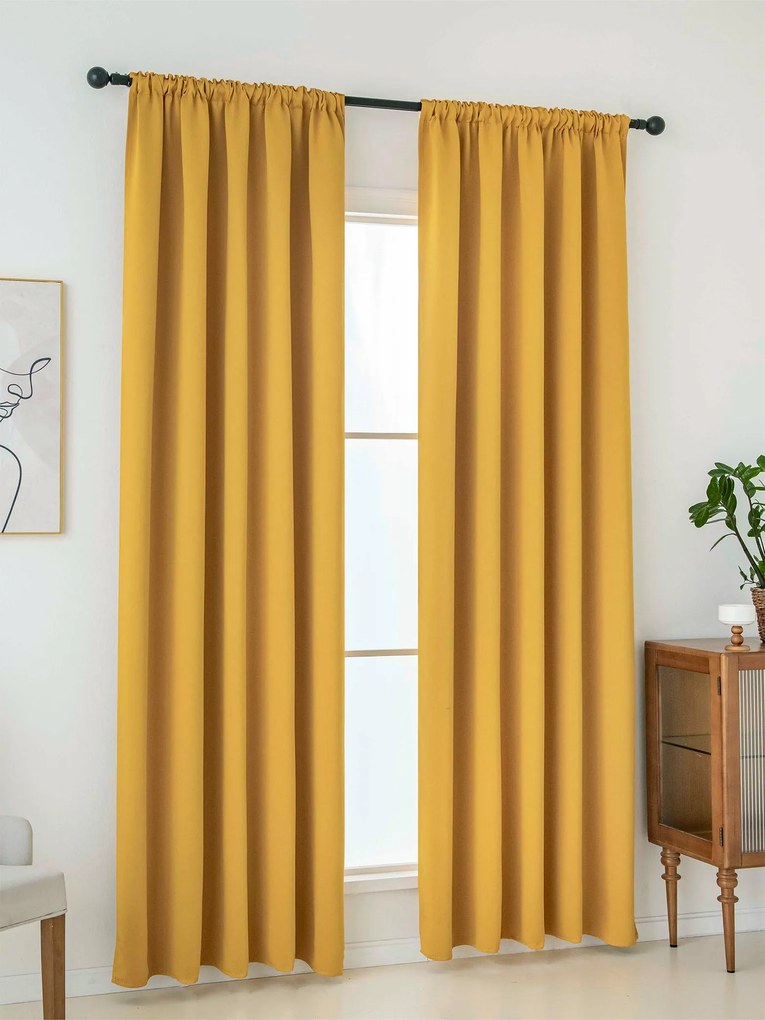 Blackout závesy Elias horčicová – 140 × 280 cm (2 ks) - riasiaca stuha