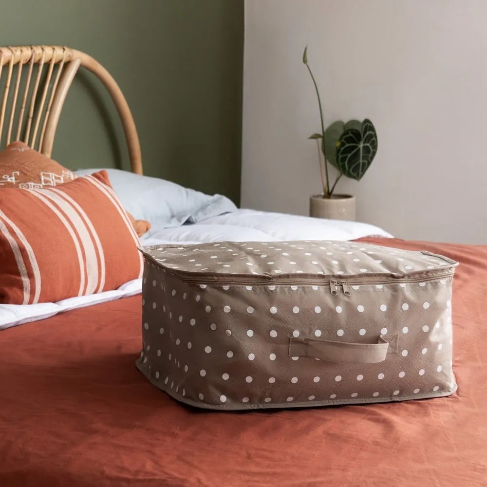 Malý béžový box na uloženie oblečenia Compactor Dots