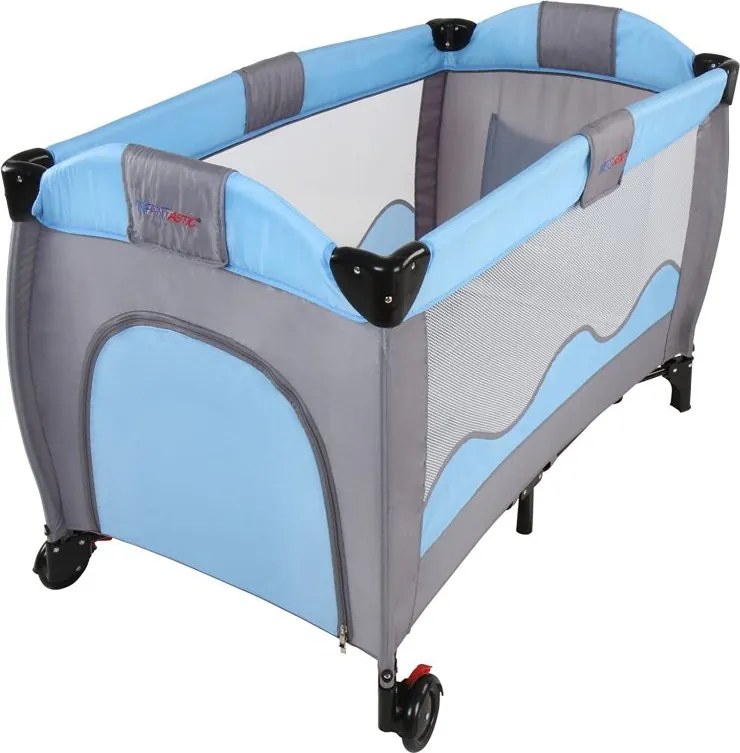 Cestovná postieľka s prebaľovacím pultom, modrá/sivá