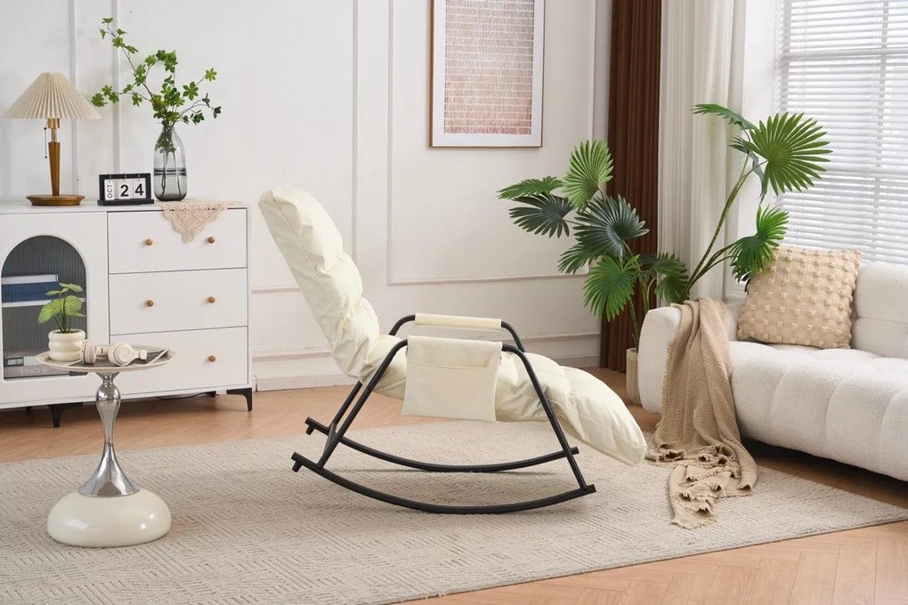 Hojdacie kreslo s 5-stupňovým nastavením, polstrovaná, biela