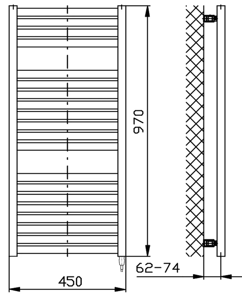 Aqualine Sapho, TONDI-E elektrické vykurovacie teleso, rovné, 450x970 mm, 300W, čierna matná