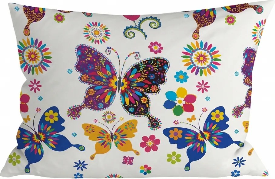 Obliečka na vankúš z mikrovlákna FAREBNÝ MOTÝĽ 50x70 cm, biela