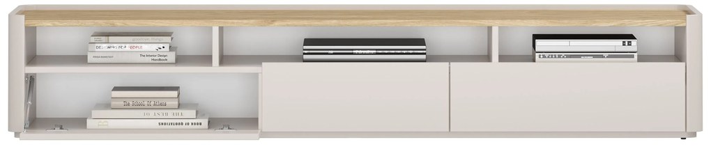 TV stolík Elivo 200 cm s dvoma zásuvkami - kašmír / olejovaný dub