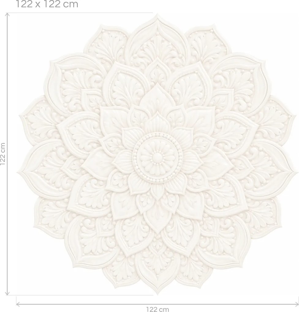 Krémová mandala plastická textilná preliepateľná dekorácia na stenu arch 46 x 46 cm