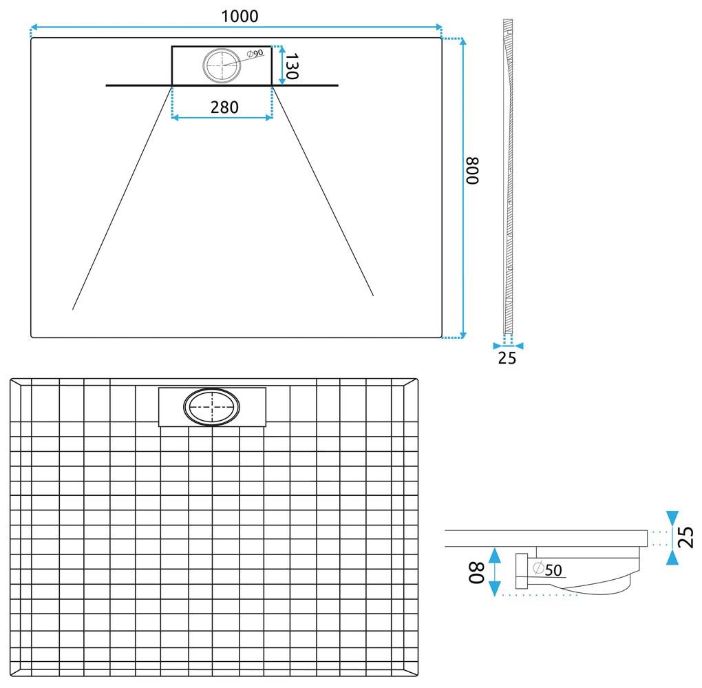 Rea Bazalt, sprchová vanička 100x80x2,5 cm, biela, REA-K3902
