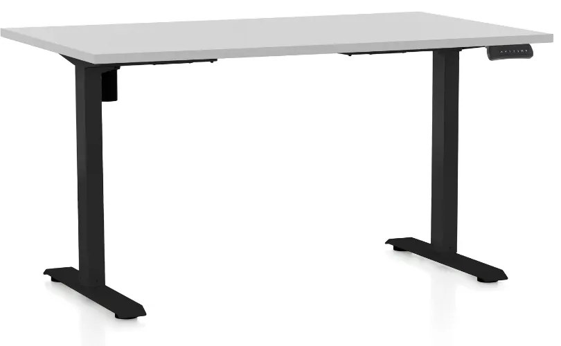 Výškovo nastaviteľný stôl OfficeTech B, 140 x 80 cm, čierna podnož, svetlo sivá