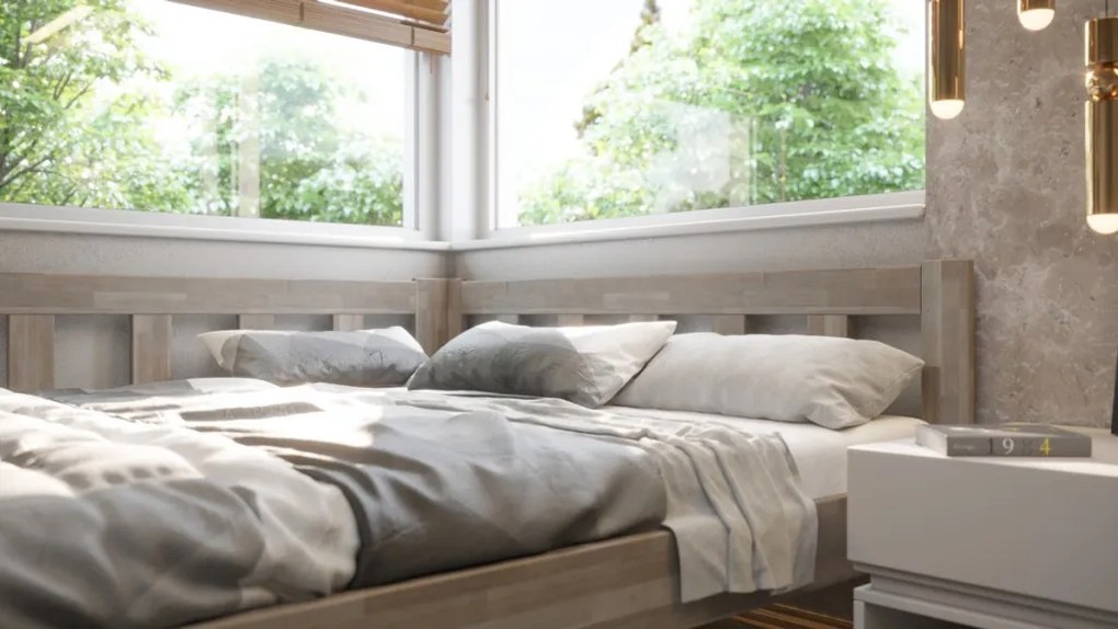 Rohová posteľ so zástenou vľavo Tema L 180x200 cm, šedý buk