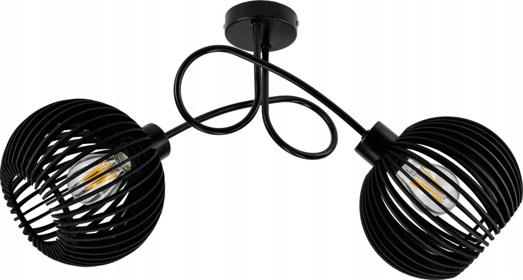 BERGE LED stropné svietidlo 2XE27, drevené, čierne