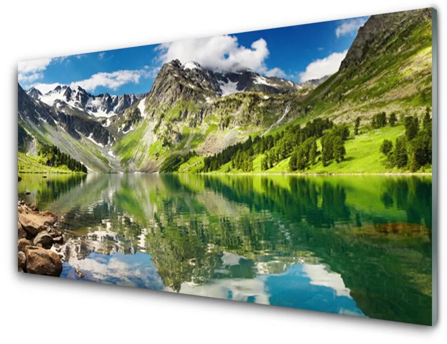 Obraz na akrylátovom skle Hora jazero príroda 140x70cm