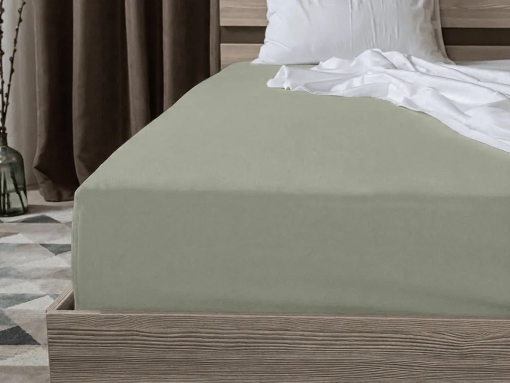 Bavlnená plachta s gumou STANDARD 90 x 200 cm sivozelená