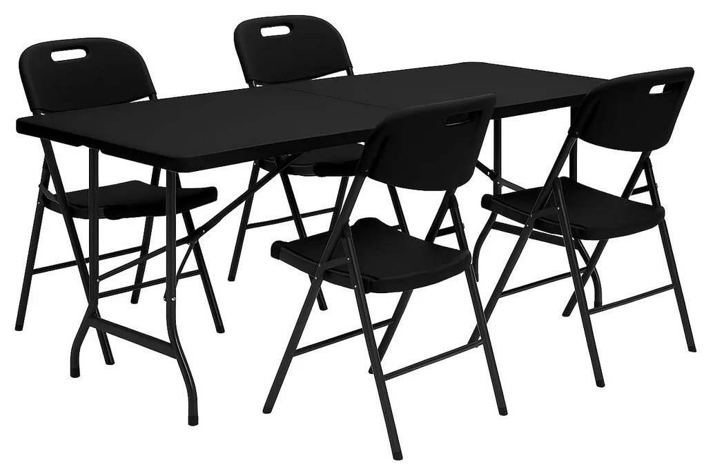MultiGarden Cateringový skladací set - stôl + 4 stoličky, HDPE čierna MultiGarden