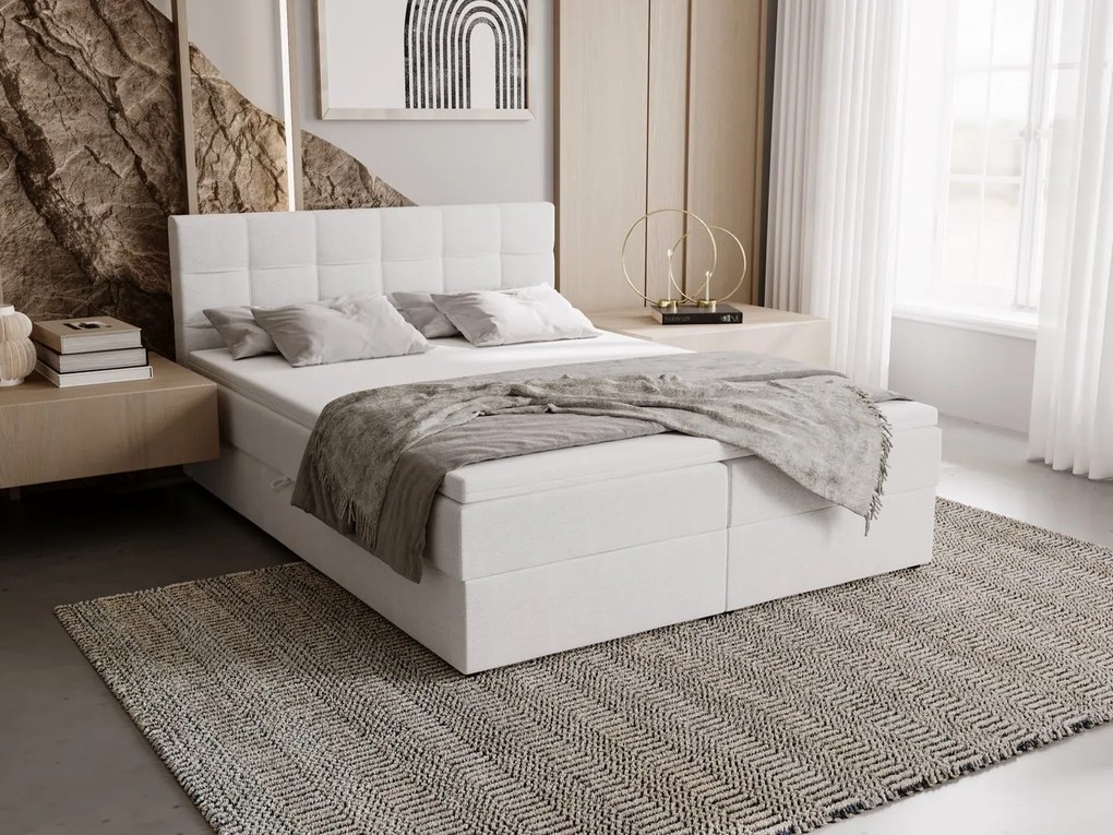 Čalúnená posteľ 140x200 ELSIE 2 s úložným priestorom - biela