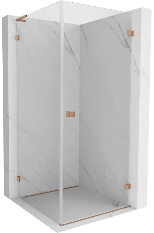 Mexen Lunar-B L výklopný sprchový kút pravý 80 x 80 cm, číre sklo, medená matná, 832L-080-080-65-00-P