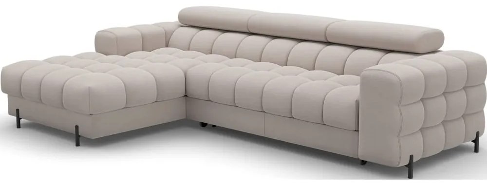 Béžová zamatová rozkladacia/s úložným priestorom rohová pohovka (ľavý roh/s leňoškou) Felro – ELTAP