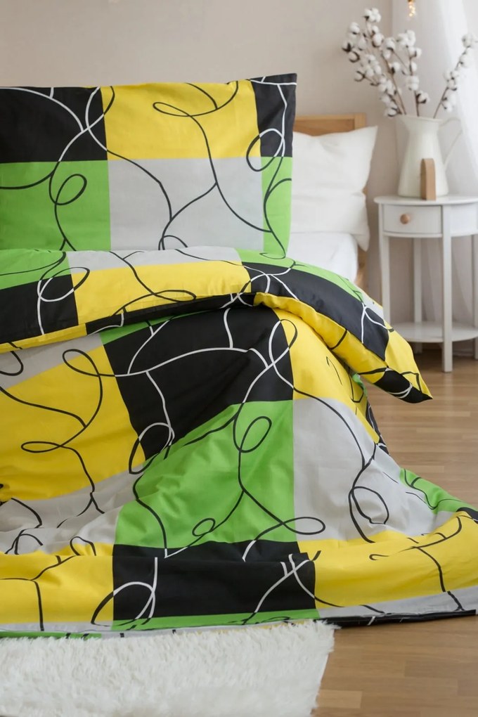 Polybavlnené obliečky na 2 postele CHESS LIME, farebné Rozmer obliečky: 2 ks 70 x 90 cm | 2 ks 140 x 200 cm