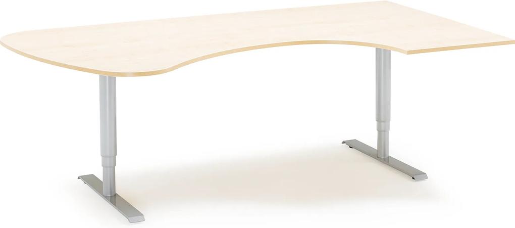 Výškovo nastaviteľný stôl Adeptus, pravý, 2200x1200 mm, breza lam./šedá