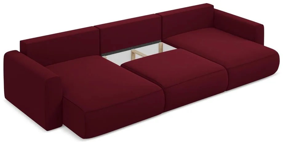Vínovočervená zamatová rozkladacia/s úložným priestorom rohová pohovka (do tvaru "U") Kapua – Makamii