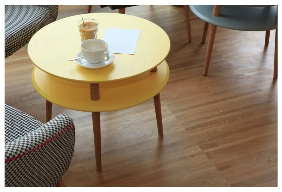 Biely konferenčný stolík s prírodnými nohami Ragaba UFO, Ø 70 cm