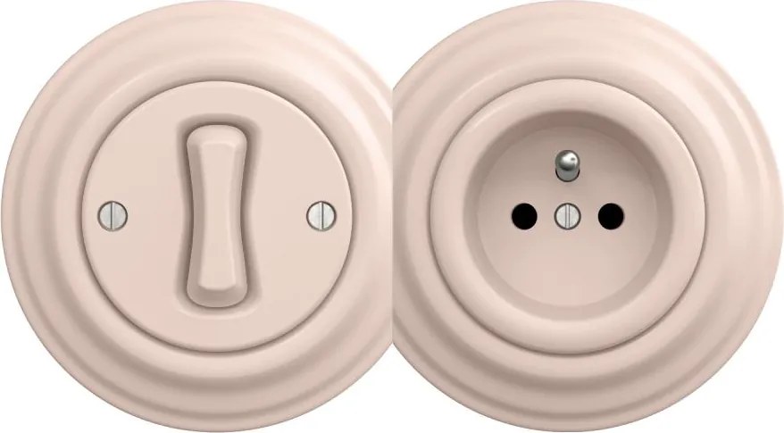 Kliklap - Retro jednopólový vypínač č. 1 a zásuvka 230V s rámčekom staroružová