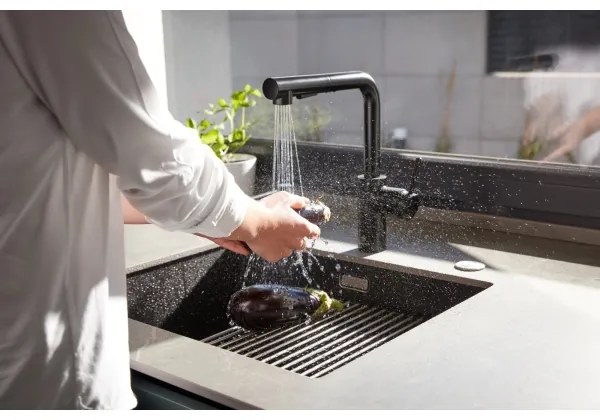 KFA Armatura 6623-110-81 - Drezová batéria s vyťah. sprškou DUERO BASIC m. čierna