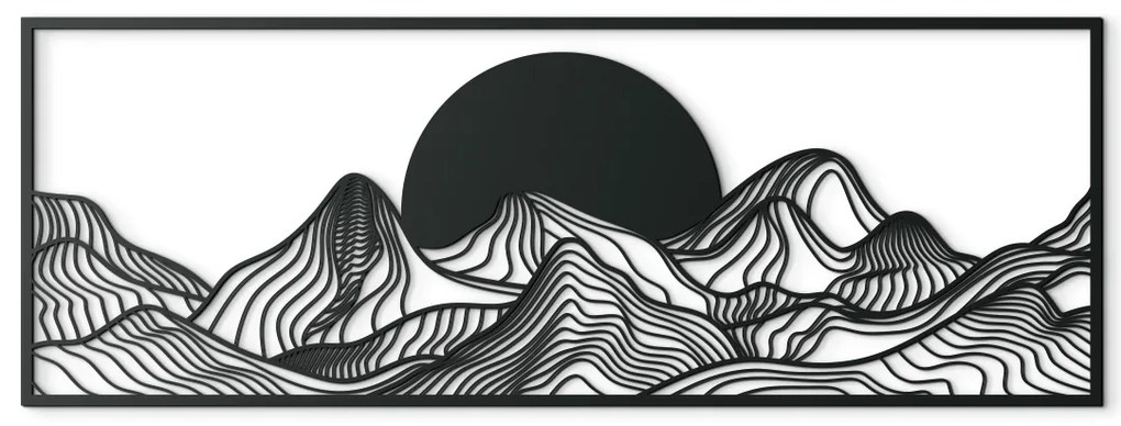 drevko Široký obraz Západ slnka za horami Rozmer obrazu: 32 x 89 cm, Farba dekorácie: Čierna