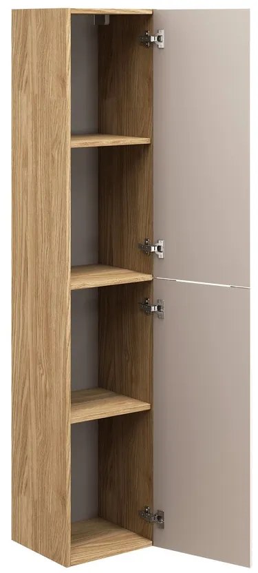 Vysoká závesná kúpeľňová skrinka Ocean 2D dub olejovaný/béžová