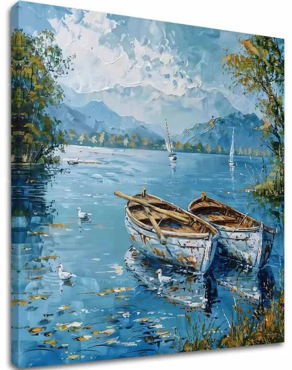 Obraz krajiny na plátne Scenéria s loďkami | Akrylové detaily 60x60 cm