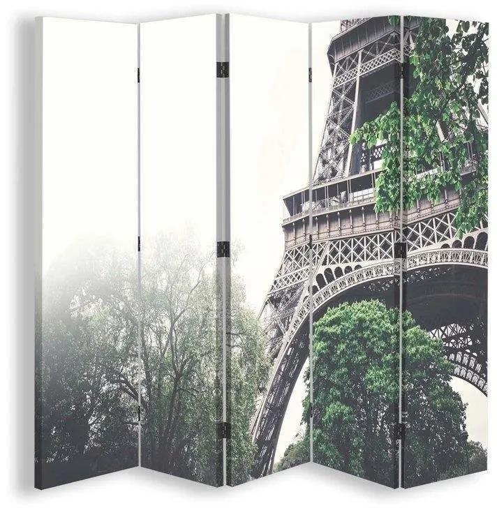 Ozdobný paraván Pařížská Eiffelova věž - 180x170 cm, päťdielny, obojstranný paraván 360°