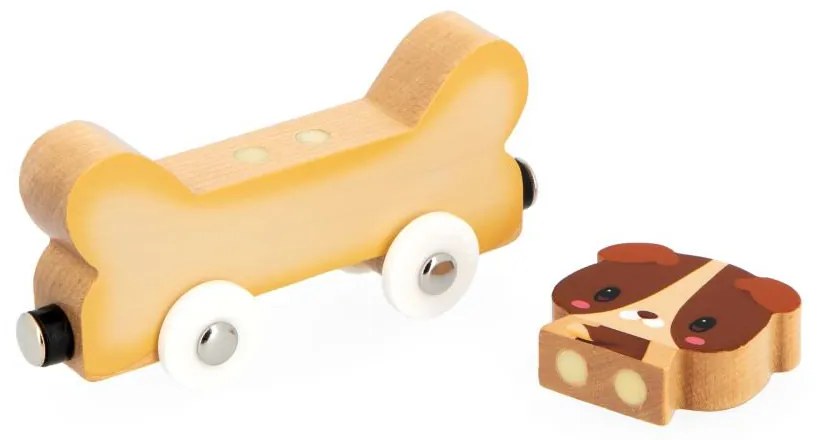 Drevený magnetický vláčik a domáce zvieratká