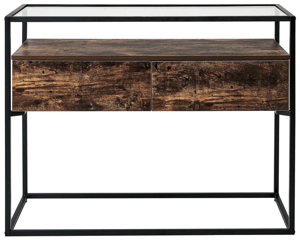Konzolový stolík s 2 zásuvkami tmavé drevo/čierna MAUK Beliani