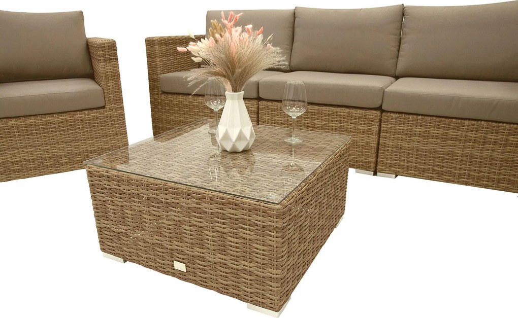 DEOKORK Ratanová variabilná zostava MALIBU pre 5 osôb (béžovo-hnedá)